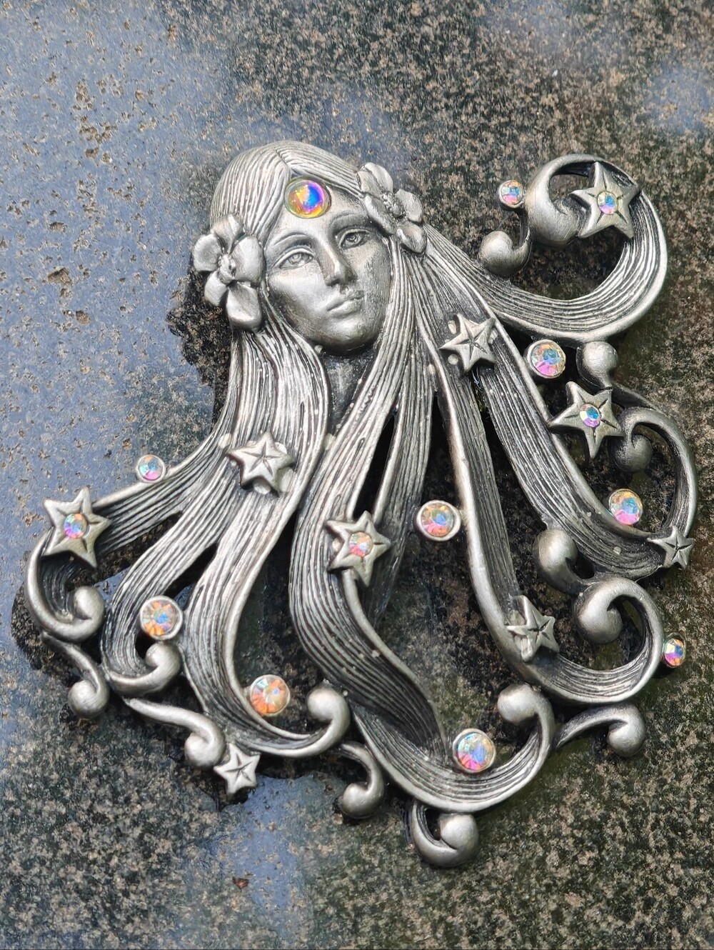 Vintage JJ Jonette Jewelry Celestial Goddess Pin Brooch